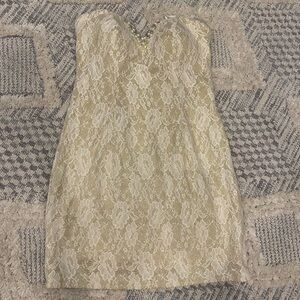 Hannah S Strapless White Gold Lace Jewel Homecoming Prom Short Mini Dress 8